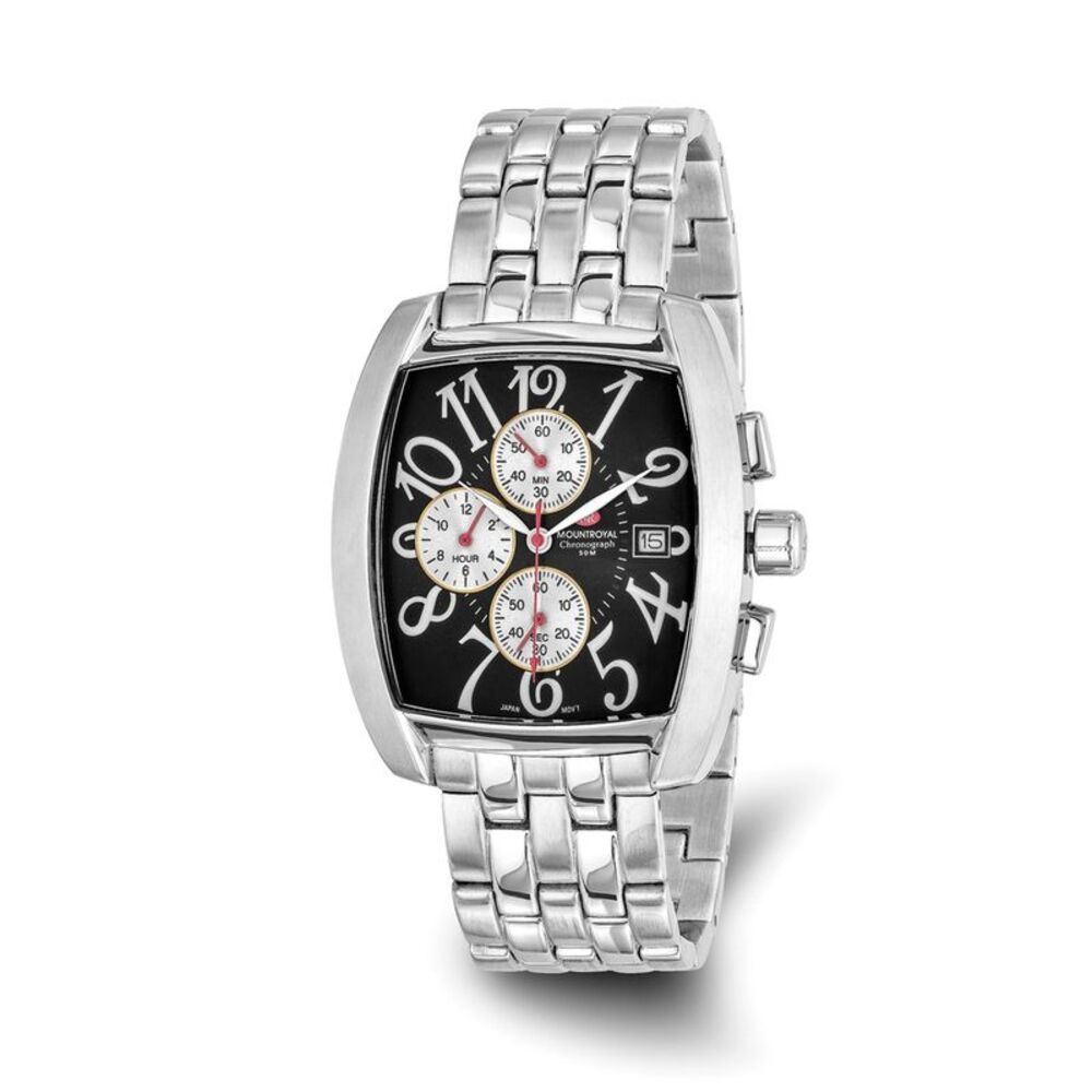 Mountroyal Mens Chronograph Stainless Steel Black Calendar Watch